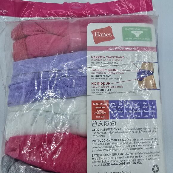 Women's Hanes Tagless Bikinis Ultra Soft Panties Size 9 Cotton 6 Pair No Ride Up - Picture 6 of 6